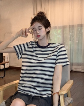 Stripe short sleeve tops Korean style T-shirt for women