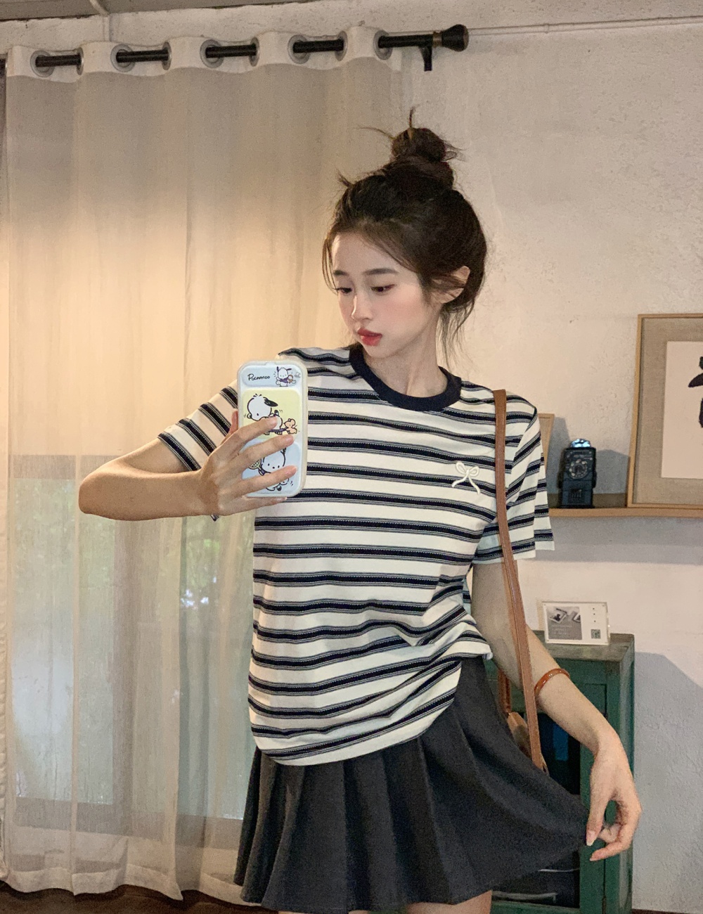 Stripe short sleeve tops Korean style T-shirt for women