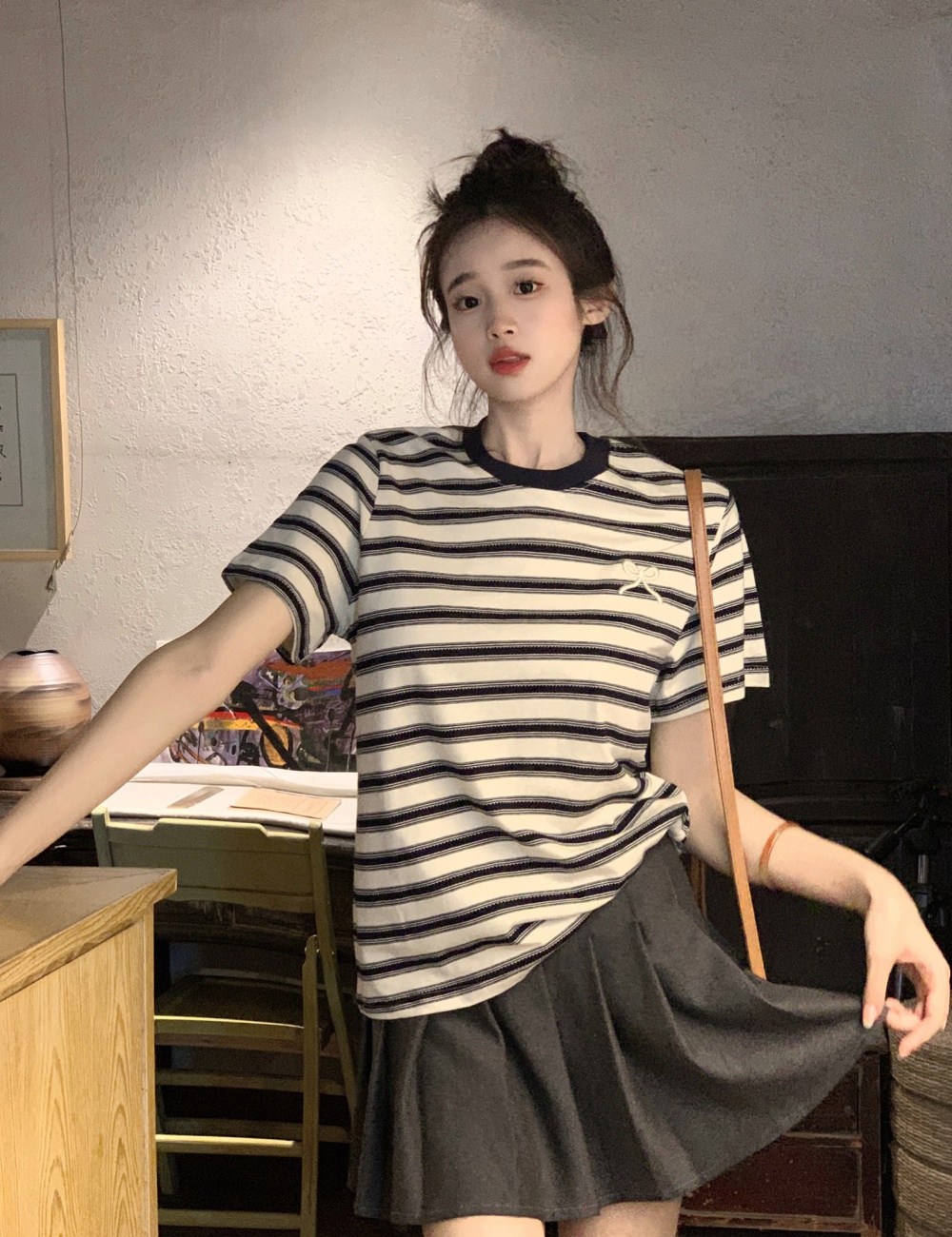 Stripe short sleeve tops Korean style T-shirt for women