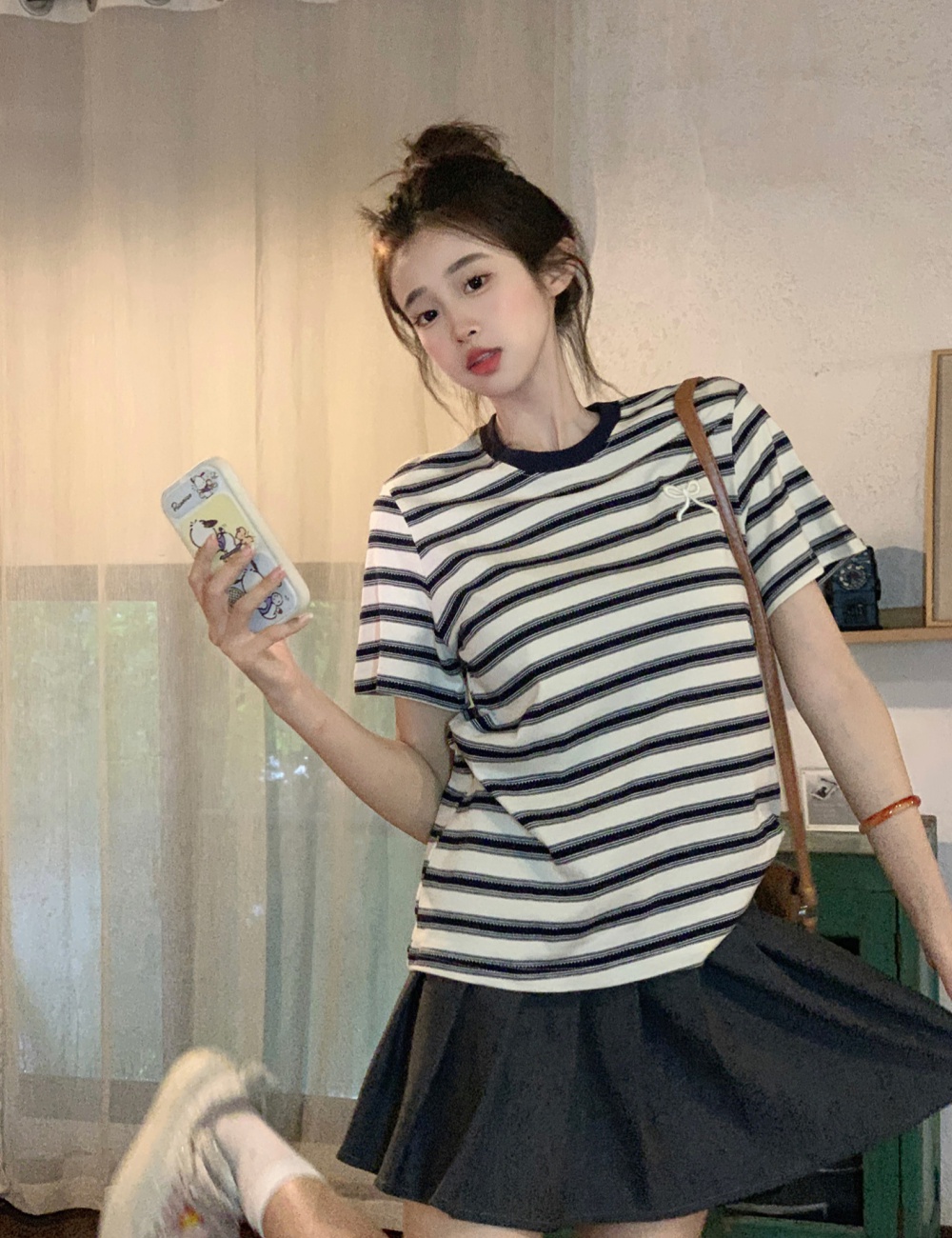 Stripe short sleeve tops Korean style T-shirt for women