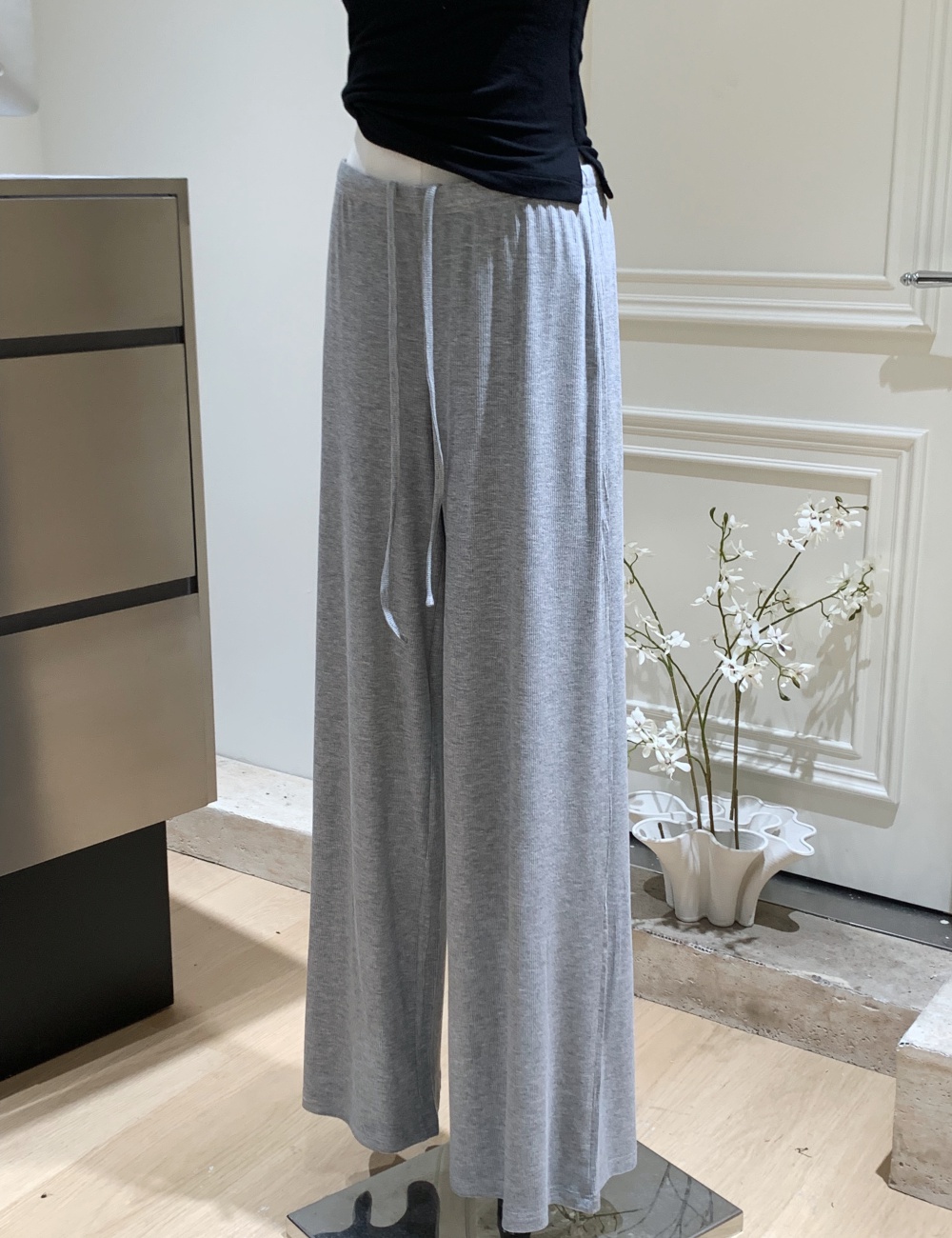 Casual loose wide leg pants cozy gray knitted long pants