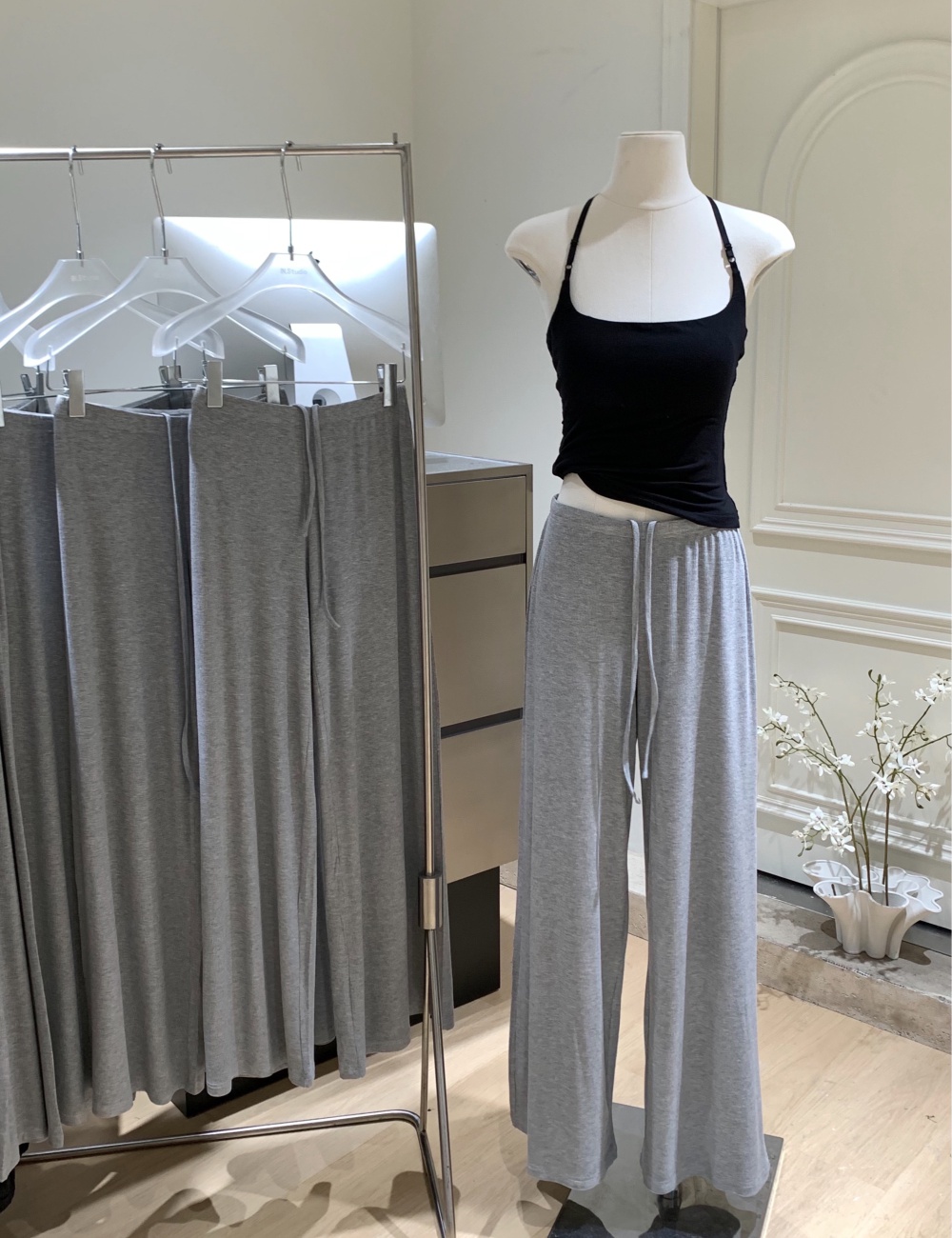 Casual loose wide leg pants cozy gray knitted long pants