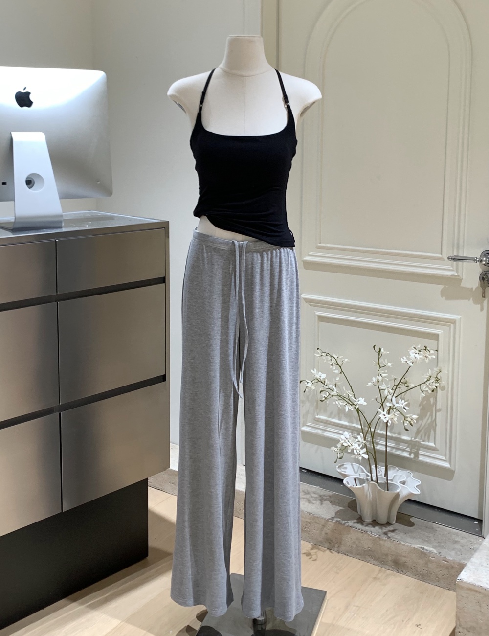 Casual loose wide leg pants cozy gray knitted long pants