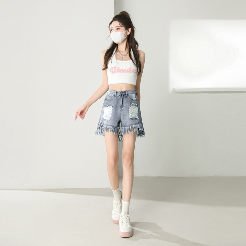 High waist summer shorts burr A-line short jeans for women