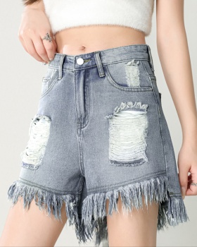 Slim blue shorts burr A-line short jeans for women