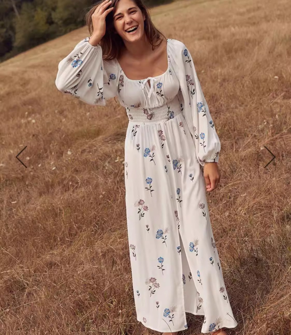 Embroidered flowers European style long dress split dress