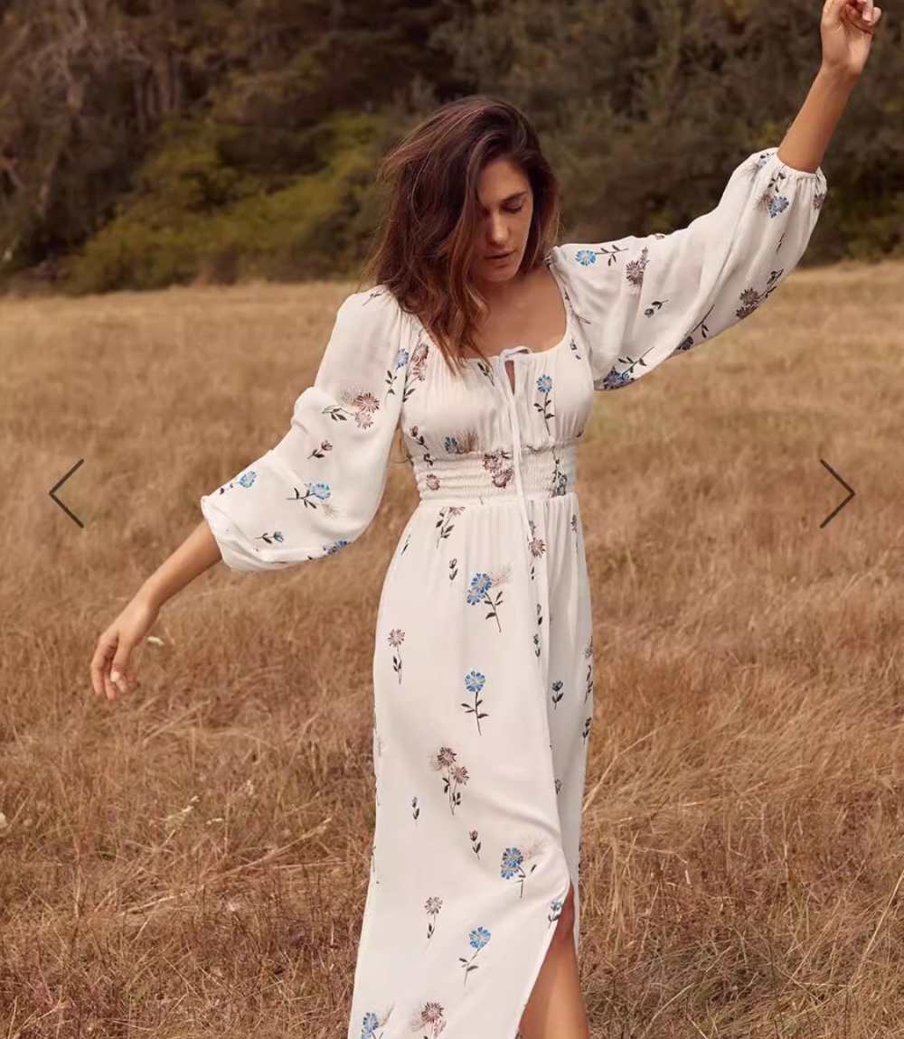 Embroidered flowers European style long dress split dress