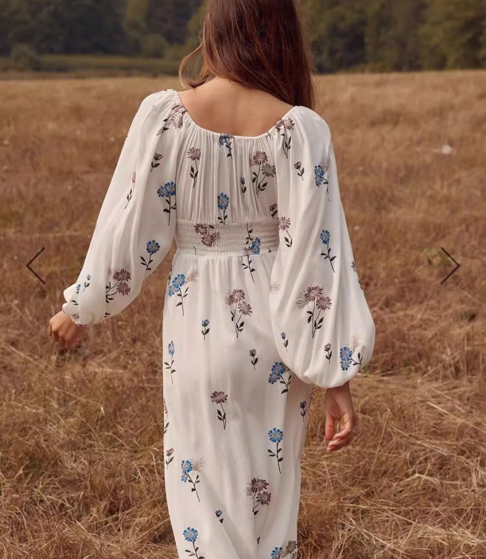 Embroidered flowers European style long dress split dress