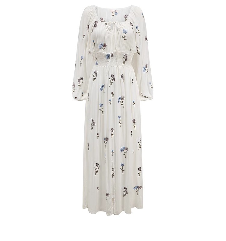 Embroidered flowers European style long dress split dress