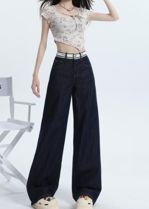 Wide leg white splice jeans drape mopping letters pants