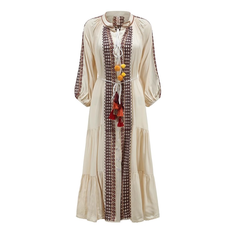 Frenum exotic embroidered embroidery lantern sleeve dress