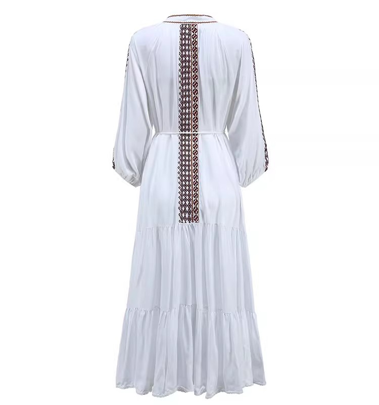 Frenum exotic embroidered embroidery lantern sleeve dress