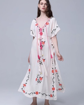 Flowers embroidery smock sunscreen long dress
