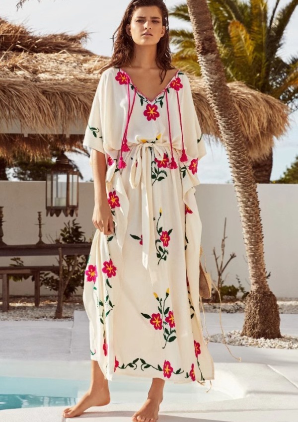 Flowers embroidery smock sunscreen long dress