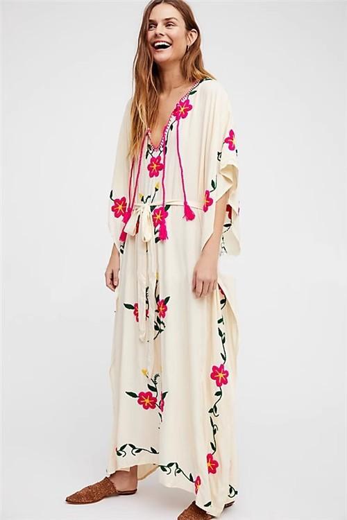 Flowers embroidery smock sunscreen long dress