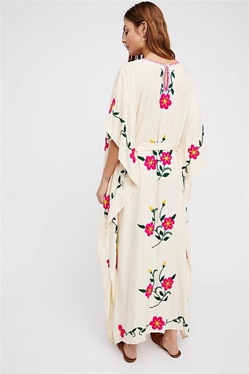 Flowers embroidery smock sunscreen long dress