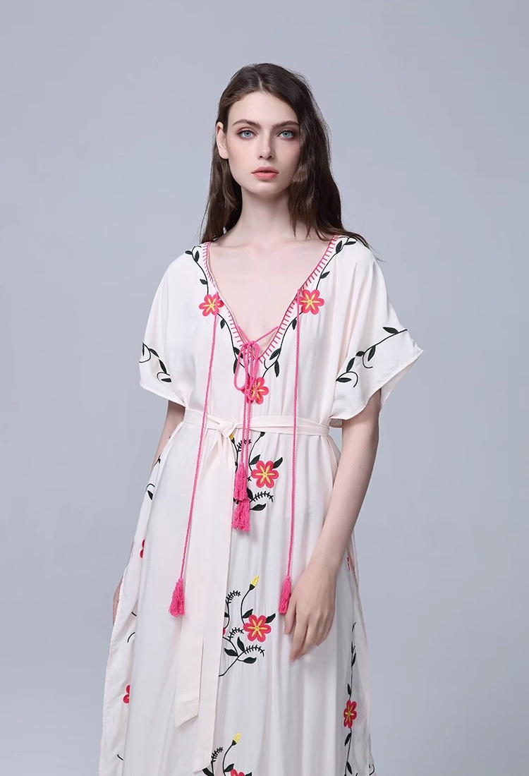 Flowers embroidery smock sunscreen long dress