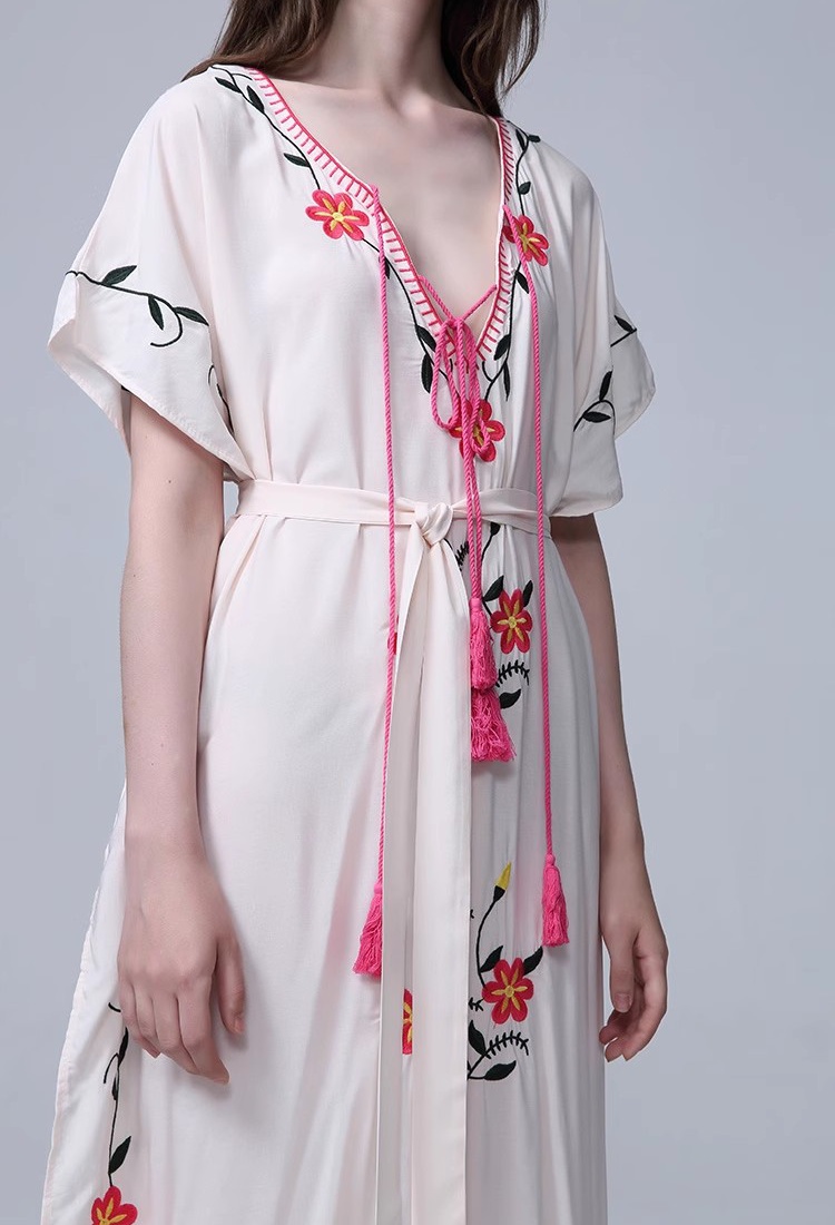 Flowers embroidery smock sunscreen long dress