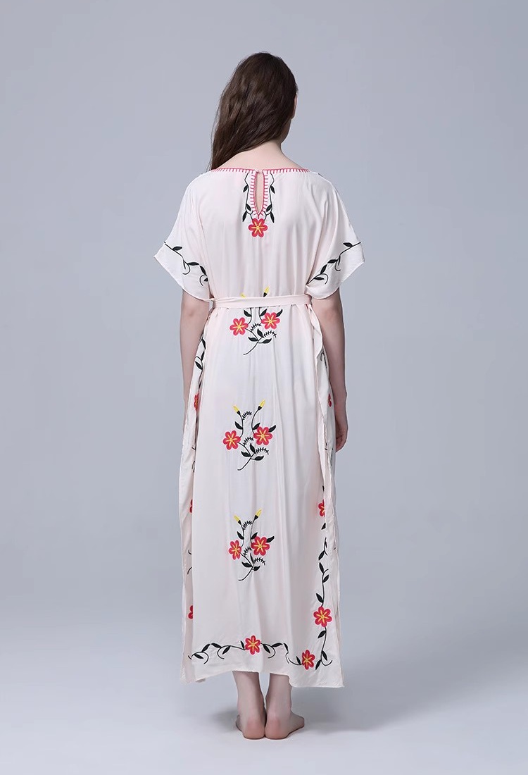 Flowers embroidery smock sunscreen long dress