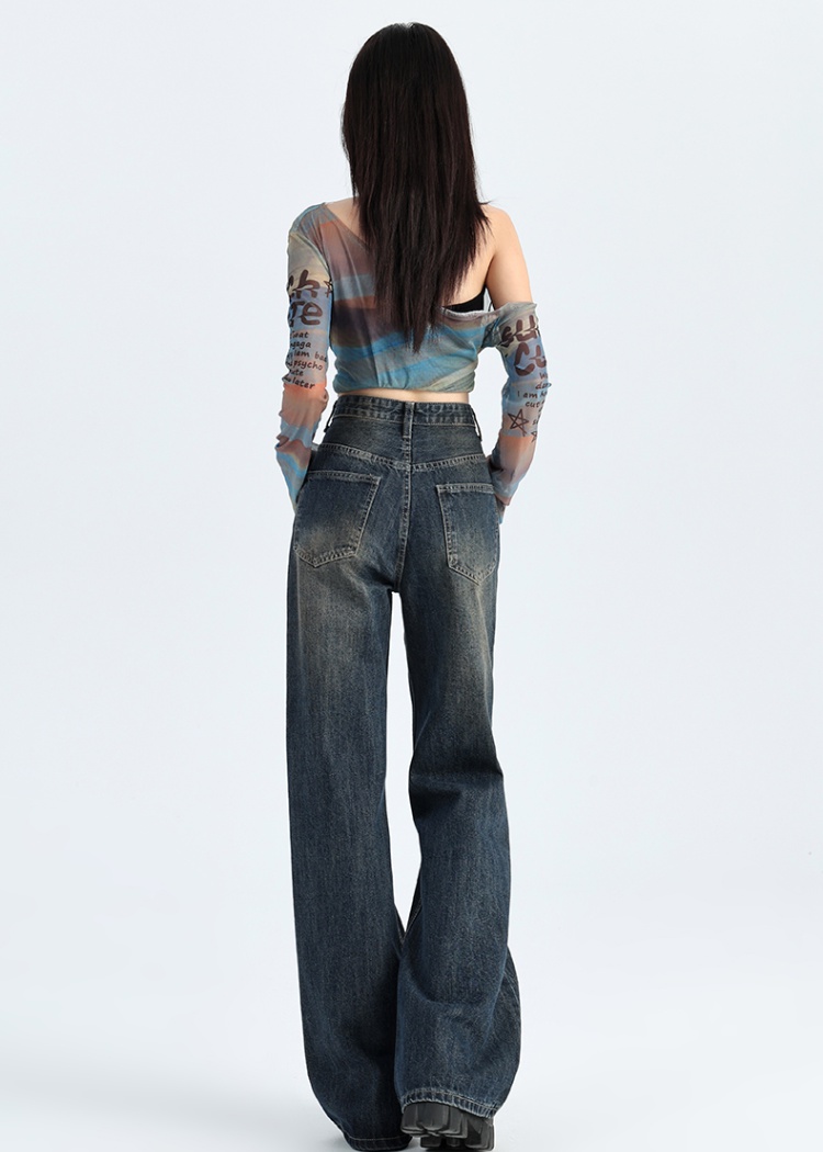 Mopping loose jeans micro speaker wide leg pants