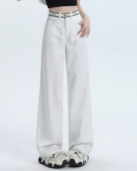 Letters thin splice pants white mopping jeans for women
