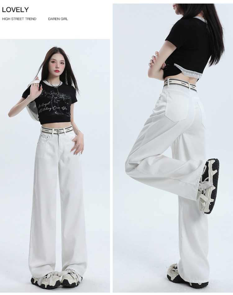 Letters thin splice pants white mopping jeans for women