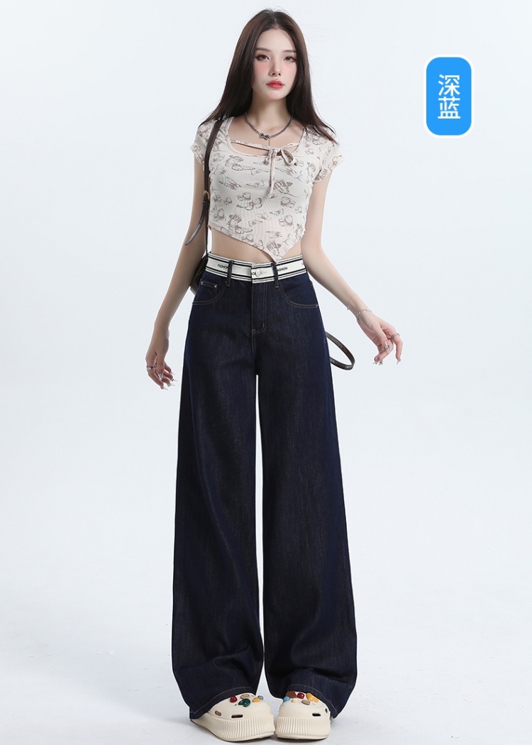 Letters thin splice pants white mopping jeans for women