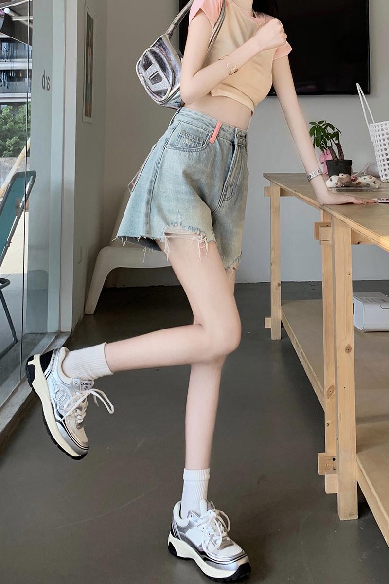 Soft A-line short jeans fabrics wide leg shorts for women