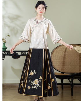 Short sleeve tops embroidery skirt a set for women