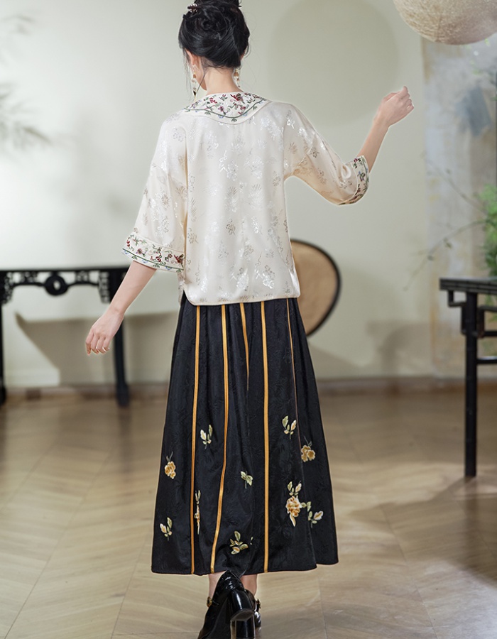 Short sleeve tops embroidery skirt a set for women