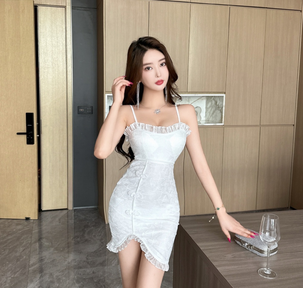 Package hip sling sexy low-cut bottoming lace dress