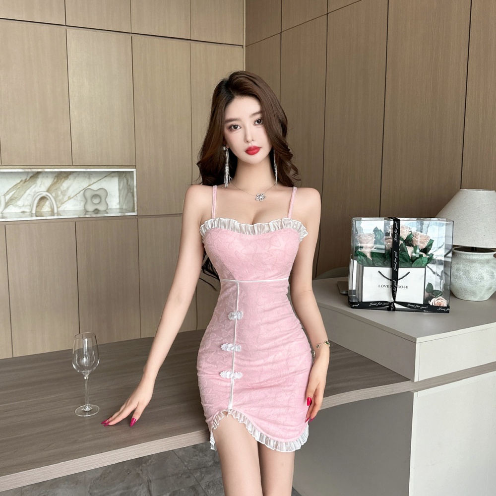 Package hip sling sexy low-cut bottoming lace dress