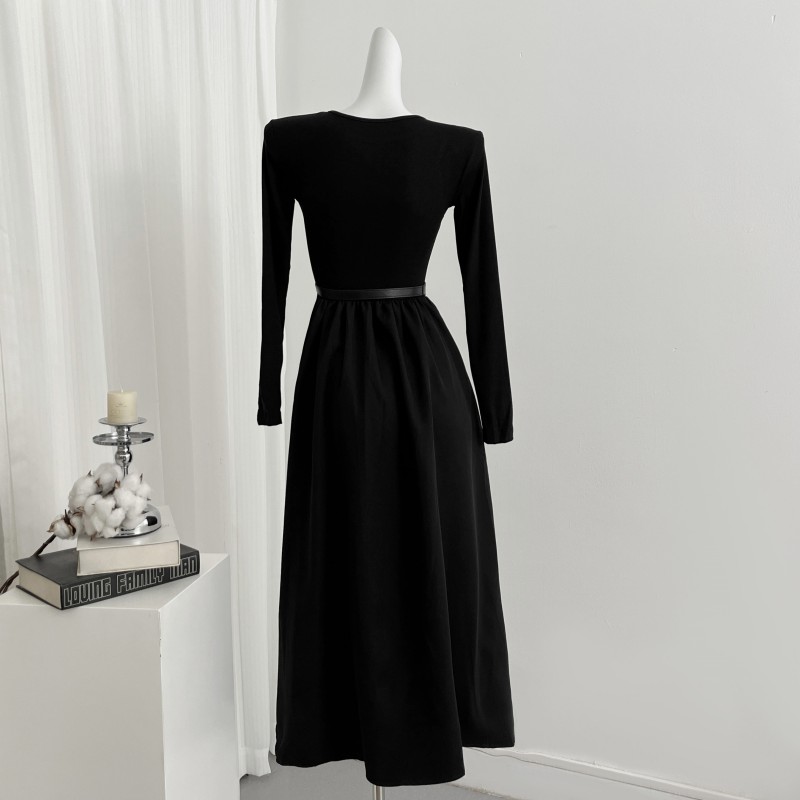 Temperament France style long dress with belt autumn dress