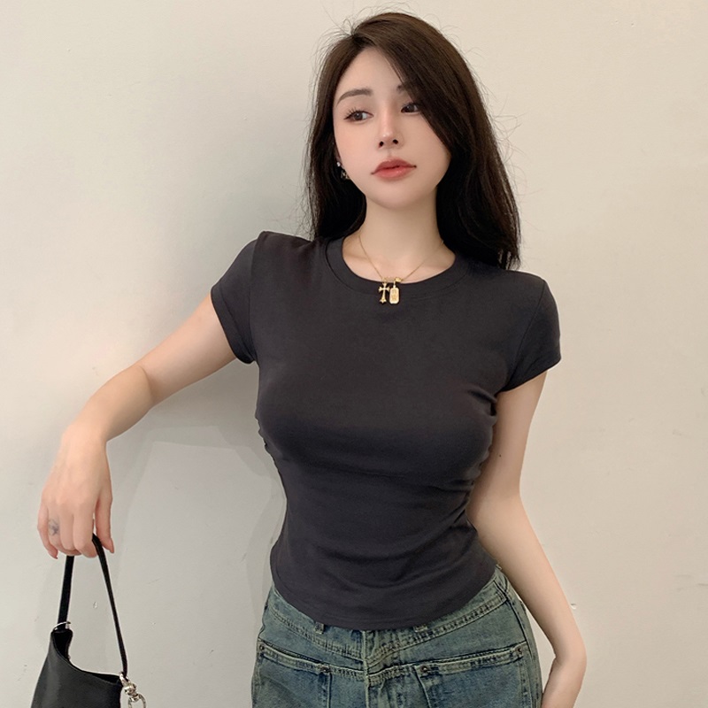 White summer tops short sleeve slim bottoming shirt for women