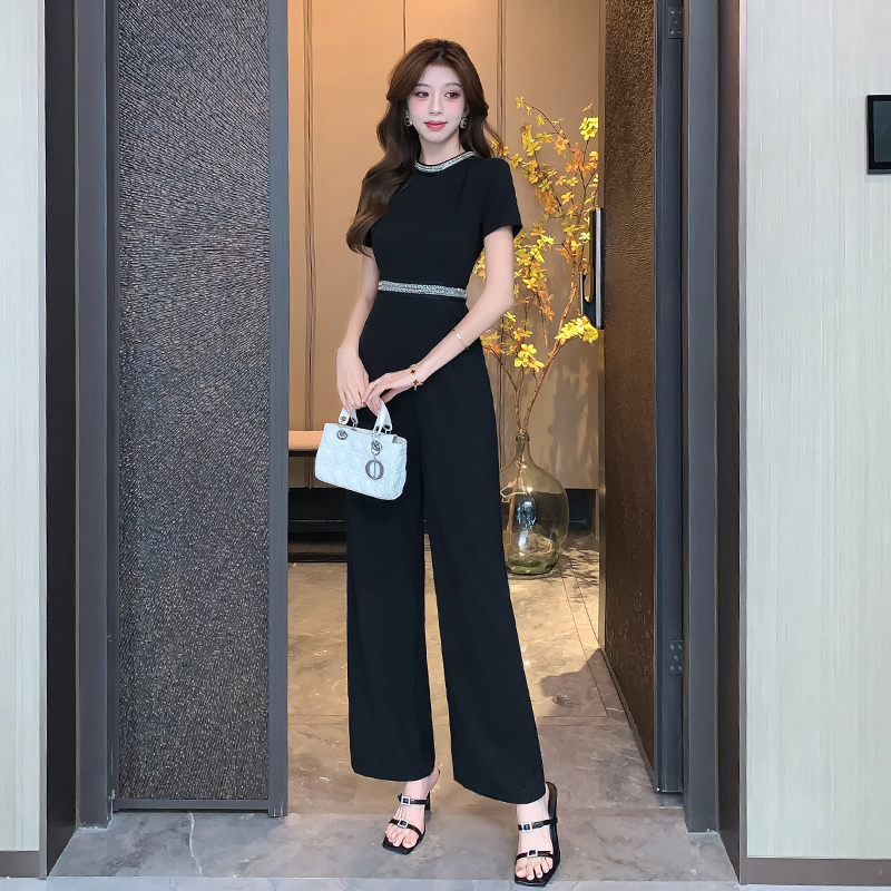 Conjoined Casual black summer wide leg pants for women