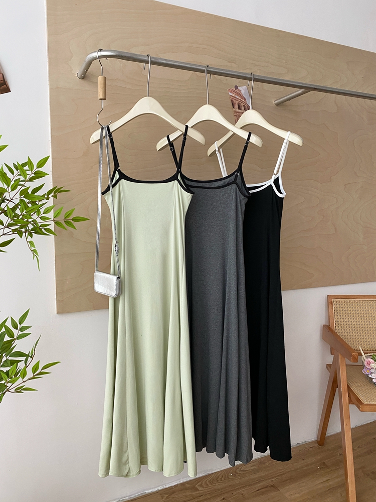 Summer pinched waist all-match sling lazy long dress