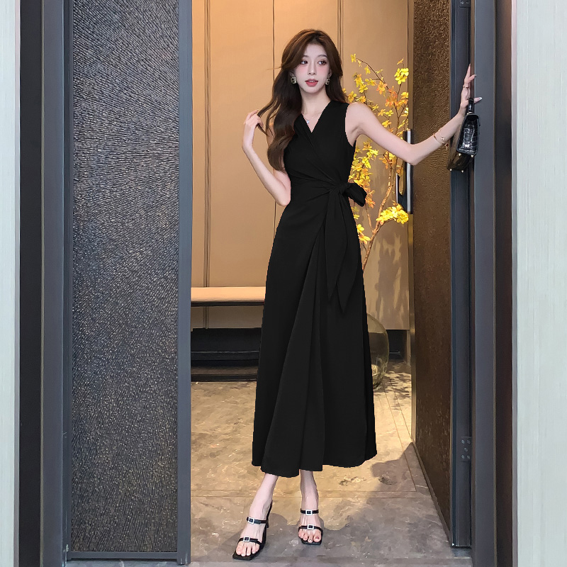 High waist simple long dress temperament slim jumpsuit