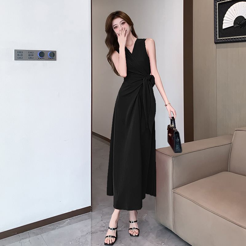 High waist simple long dress temperament slim jumpsuit