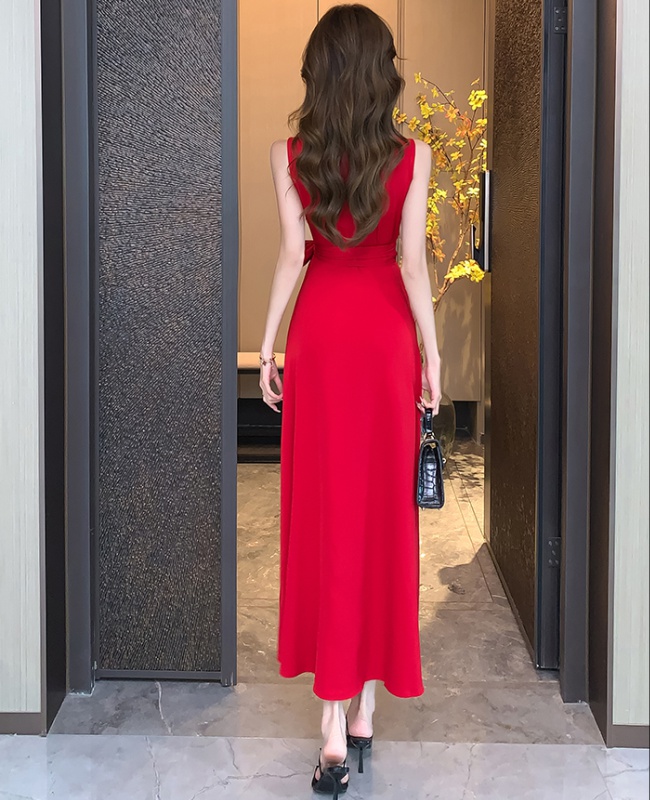 High waist simple long dress temperament slim jumpsuit