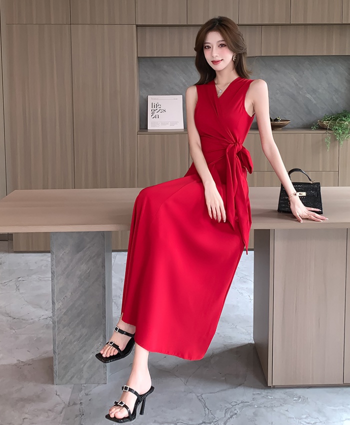 High waist simple long dress temperament slim jumpsuit