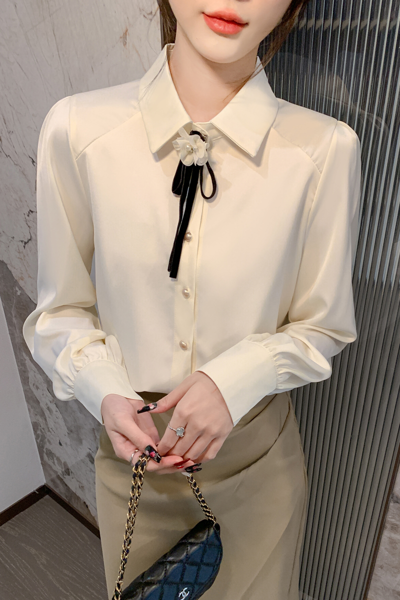 Autumn chiffon unique collar niche long sleeve shirt