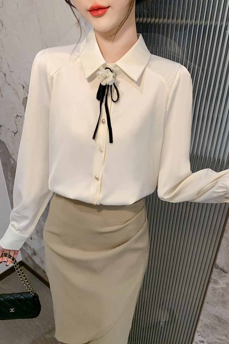 Autumn chiffon unique collar niche long sleeve shirt