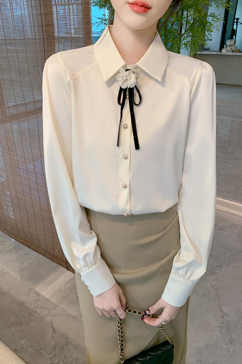 Autumn chiffon unique collar niche long sleeve shirt