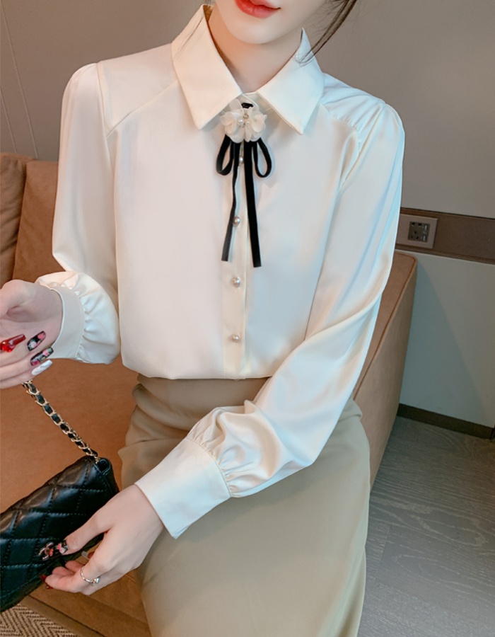 Autumn chiffon unique collar niche long sleeve shirt