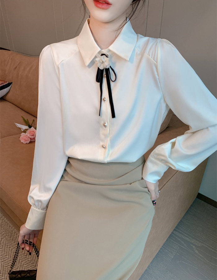 Autumn chiffon unique collar niche long sleeve shirt