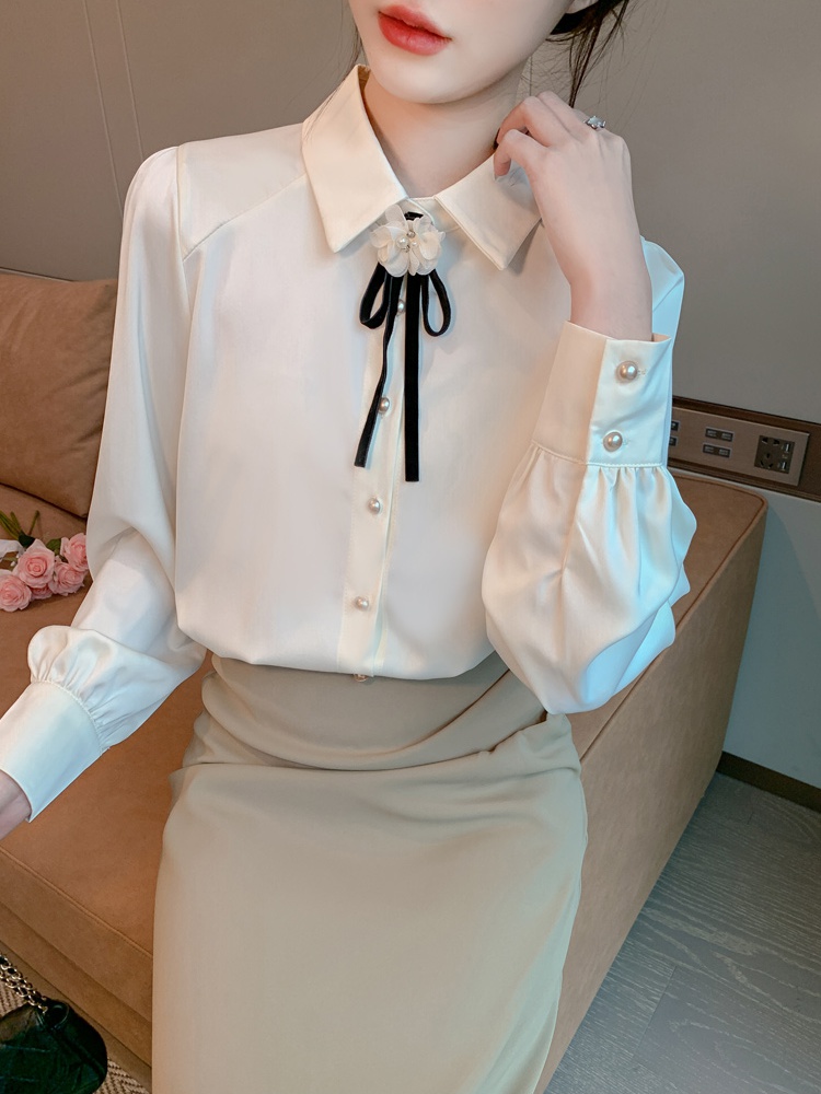 Autumn chiffon unique collar niche long sleeve shirt