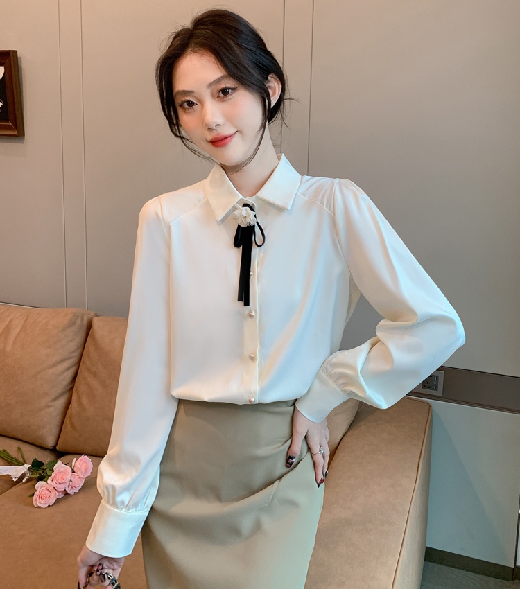 Autumn chiffon unique collar niche long sleeve shirt