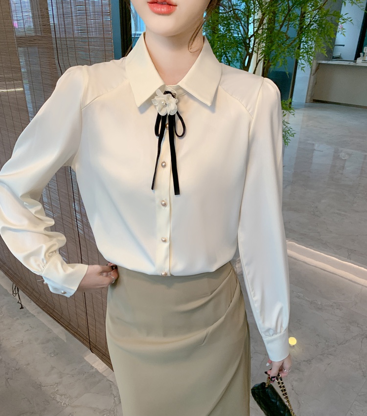 Autumn chiffon unique collar niche long sleeve shirt