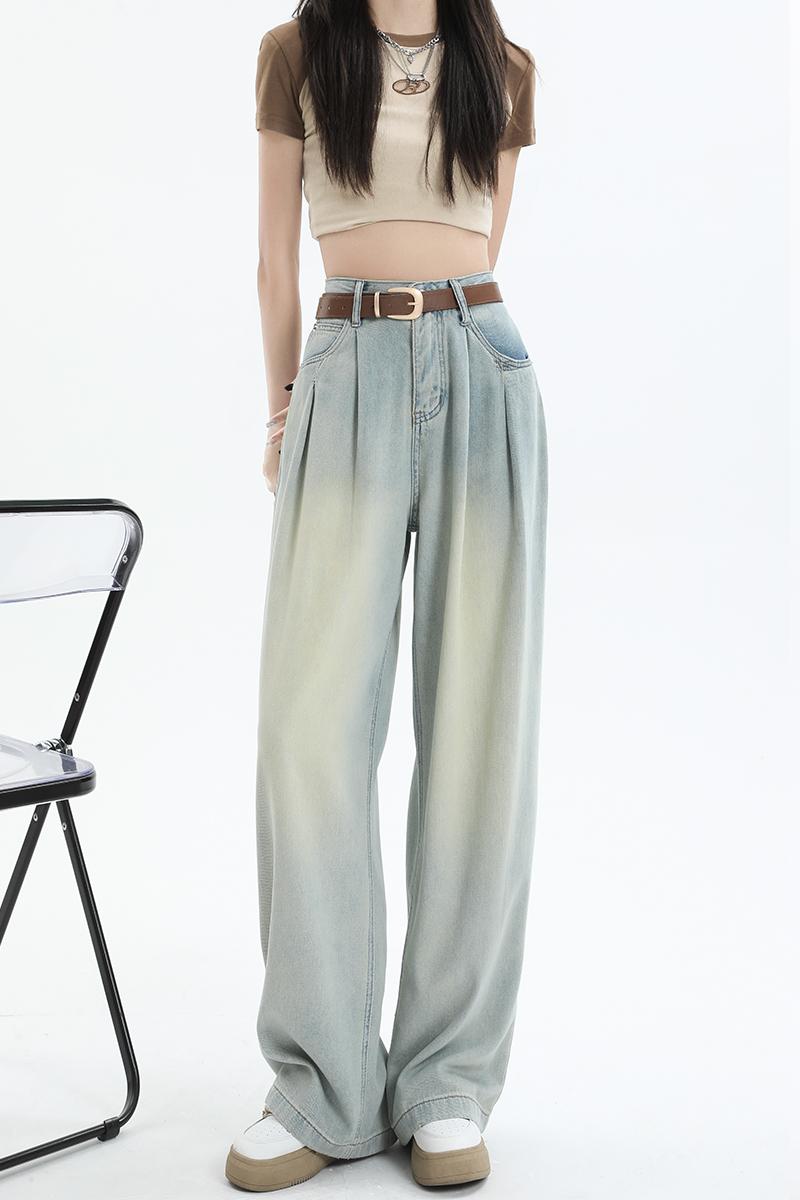 Fold mopping loose pants straight high waist long pants