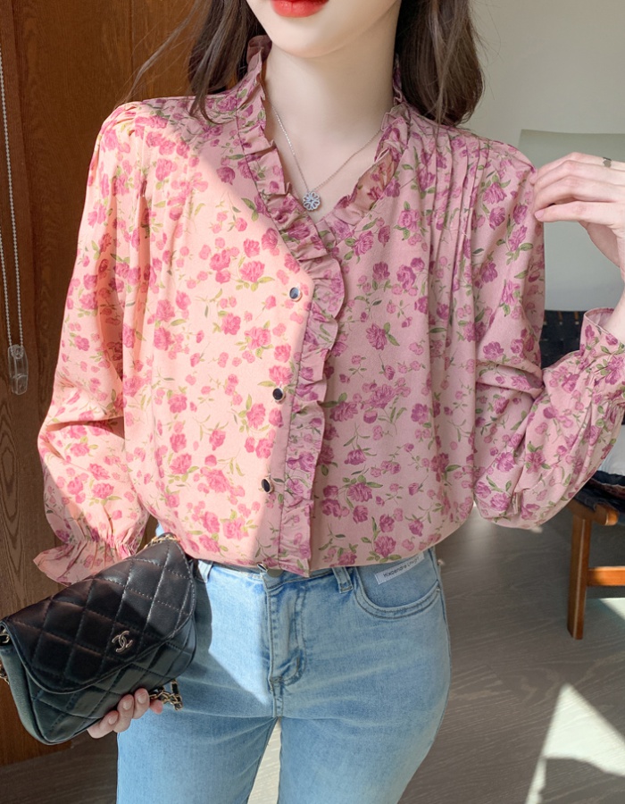 Retro floral autumn shirt long sleeve unique tops